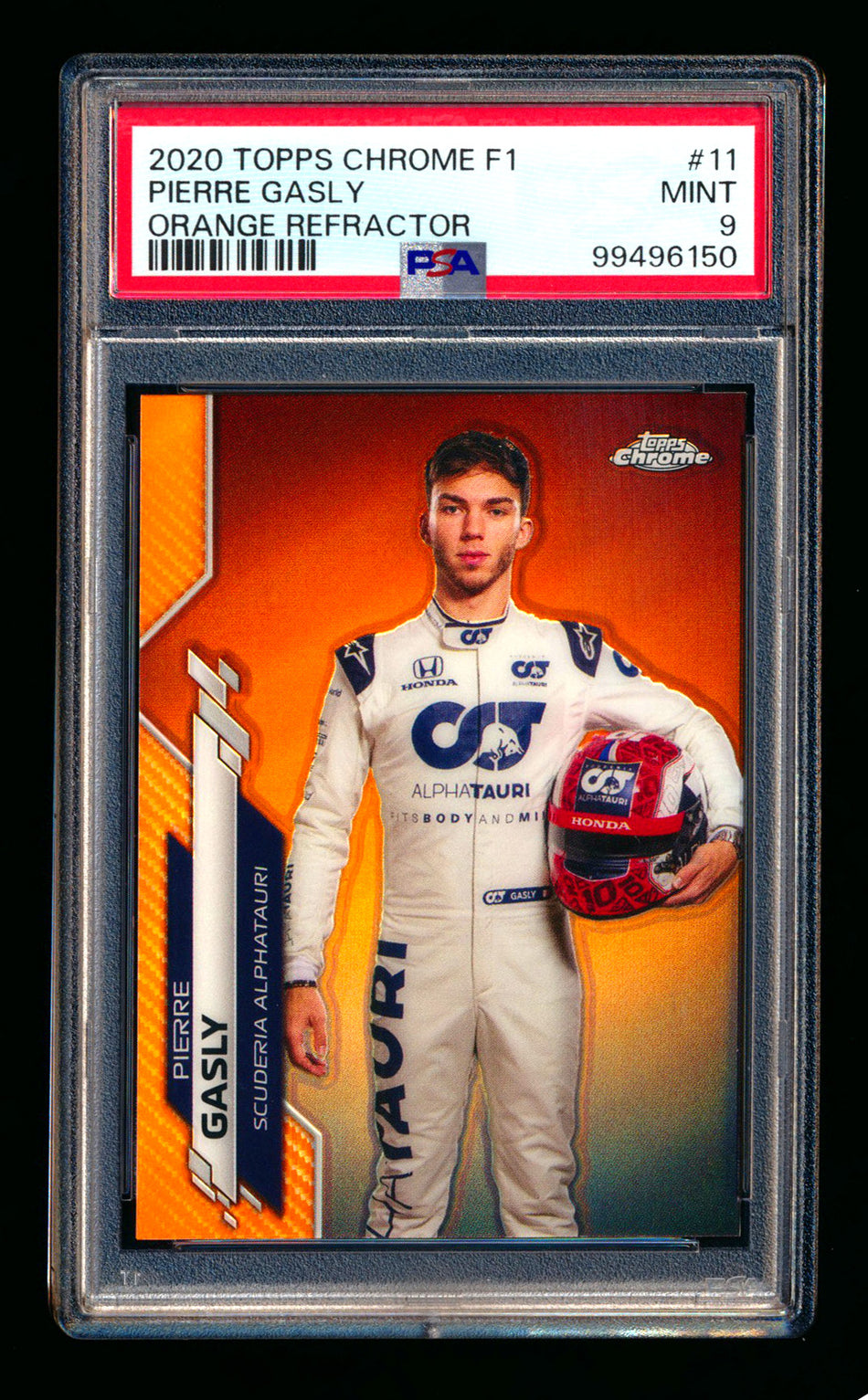 2020 Topps Chrome F1 #11 Pierre Gasly RC Orange Refractor Portrait #19/25 PSA 9