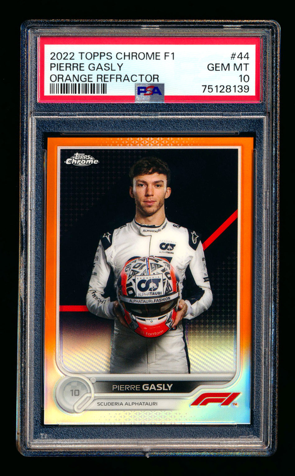 2022 Topps Chrome F1 #44 Pierre Gasly Orange Refractor Portrait #04/25 PSA 10 ** (SOLD - $49.00 - 1/17/2025) **