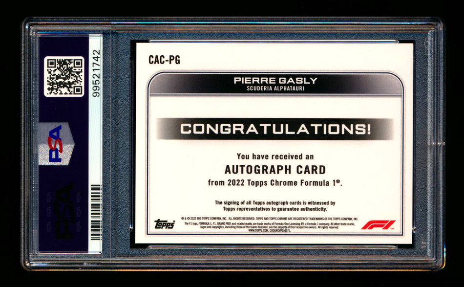 2022 Topps Chrome F1 #CAC-PG Pierre Gasly Refractor Autograph PSA 10 DNA 10 ** (SOLD - $179.00 - 1/18/2025) **