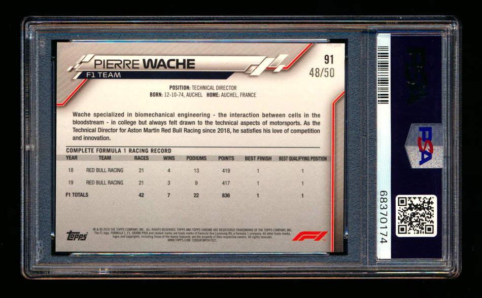 2020 Topps Chrome Sapphire F1 #91 Pierre Wache RC Gold Refractor #48/50 PSA 9 ** (SOLD eBay - $39.00 - 3/16/2025) **