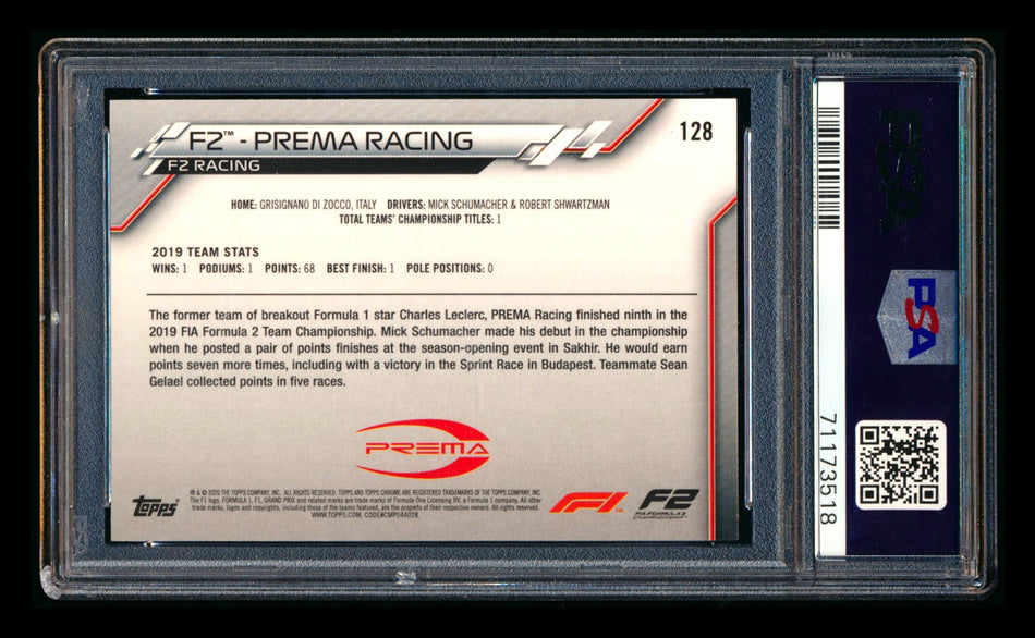 2020 Topps Chrome F1 #128 Prema Racing Team Logo RC 70th Anniversary Gold Refractor PSA 9