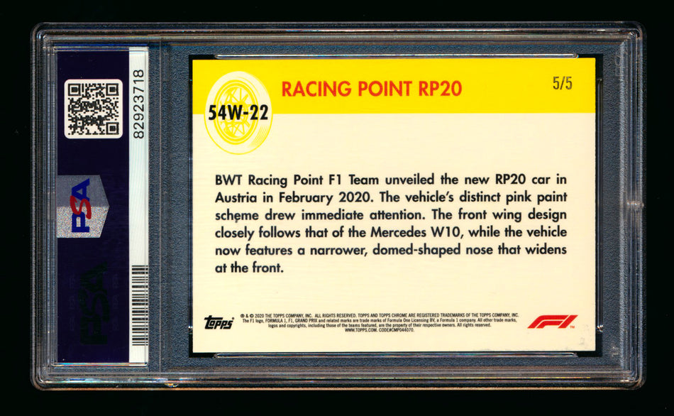 2020 Topps Chrome F1 1954 World on Wheels #54W-22 Racing Point RP20 RC Red Refractor #5/5 PSA 9 (Last #!)