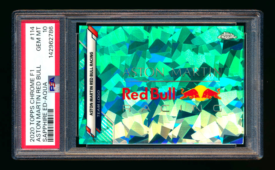 2020 Topps Chrome Sapphire F1 #114 Aston Martin Red Bull Team Logo RC Aqua Refractor #93/99 PSA 10