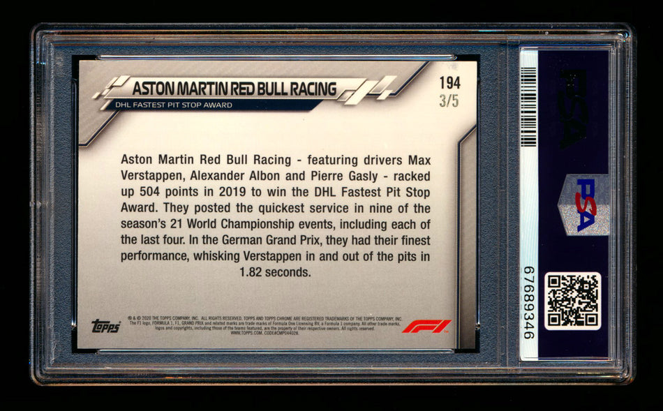 2020 Topps Chrome F1 #194 Aston Martin Red Bull RC Red Refractor #3/5 PSA 8 (Ultimate Wishlist - Wish Granted!) ** (SOLD - $500.00 - 11/15/2024) **