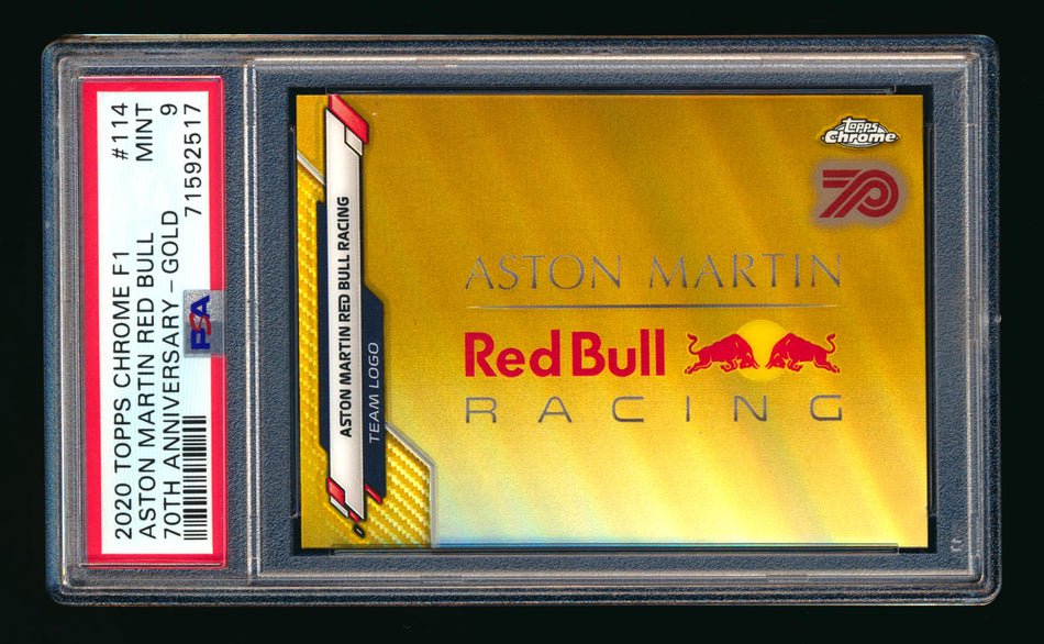 2020 Topps Chrome F1 #114 Aston Martin Red Bull Team Logo RC 70th Anniversary Gold Refractor PSA 9