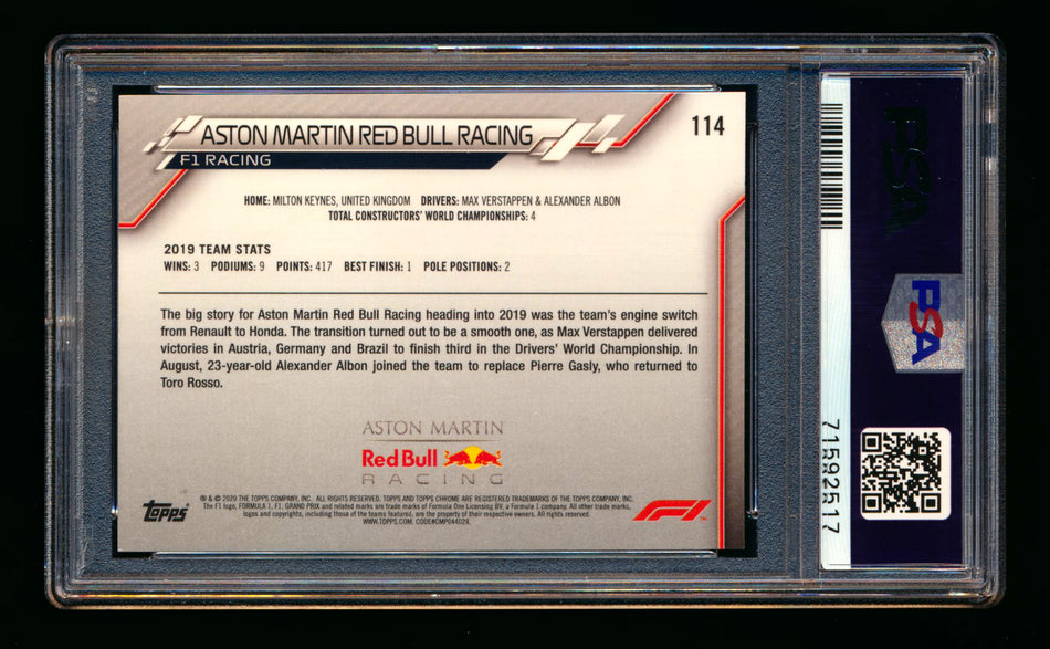 2020 Topps Chrome F1 #114 Aston Martin Red Bull Team Logo RC 70th Anniversary Gold Refractor PSA 9