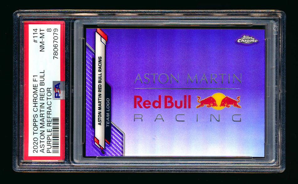 2020 Topps Chrome F1 #114 Aston Martin Red Bull Team Logo RC Purple Refractor #361/399 PSA 8 ** (SOLD - $35.00 - 12/15/2024) **
