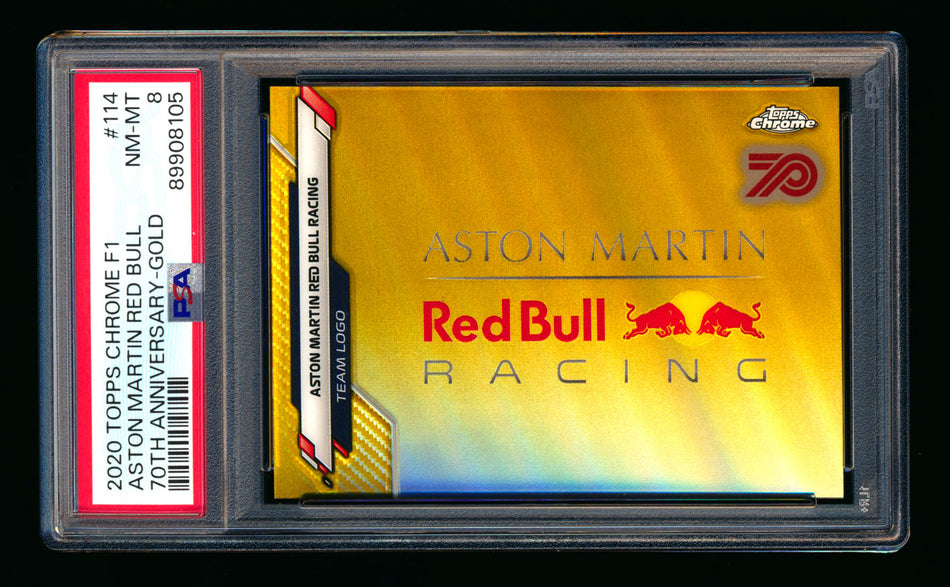 2020 Topps Chrome F1 #114 Aston Martin Red Bull Team Logo RC 70th Anniversary Gold Refractor PSA 8