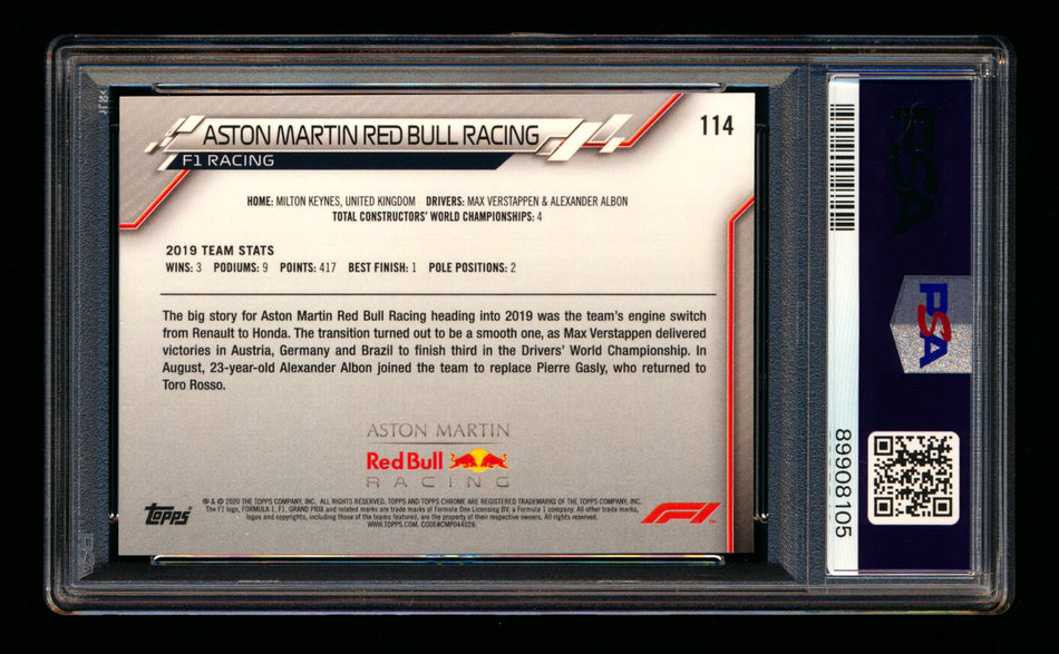 2020 Topps Chrome F1 #114 Aston Martin Red Bull Team Logo RC 70th Anniversary Gold Refractor PSA 8