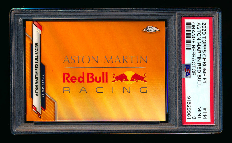 2020 Topps Chrome F1 #114 Aston Martin Red Bull Team Logo RC Orange Refractor #23/25 PSA 9 ** (SOLD - $600.00 - 12/28/2024) **