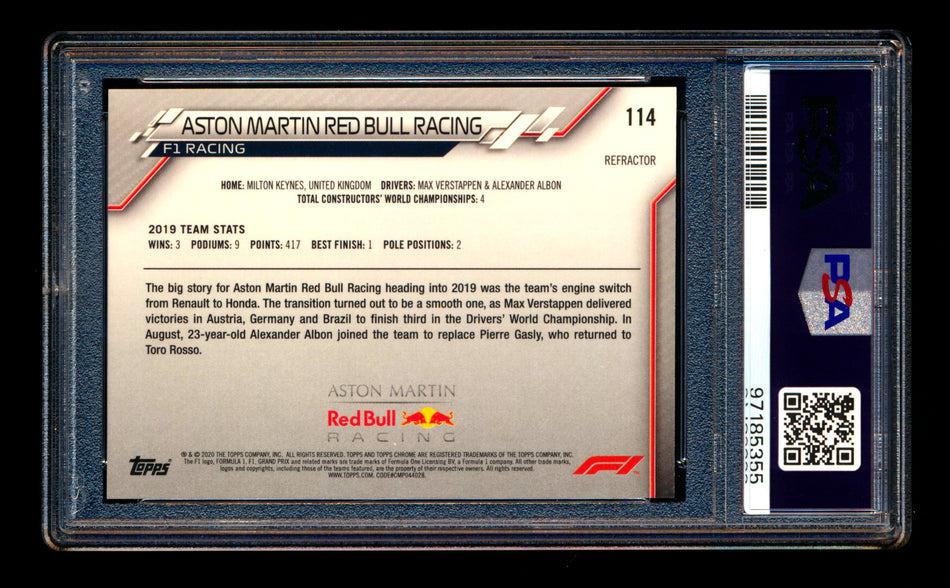 2020 Topps Chrome F1 #114 Aston Martin Red Bull Team Logo RC Refractor PSA 10