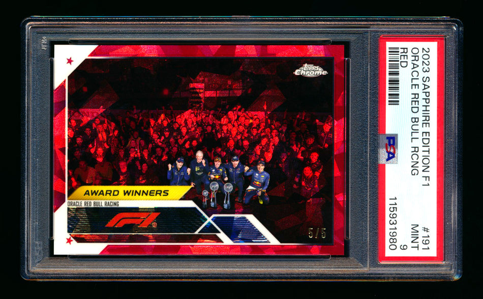 2023 Topps Chrome Sapphire F1 #191 Oracle Red Bull Racing (Adrian Newey RC & Helmut Marko RC) Red Refractor #5/5 PSA 9 (Last #!)