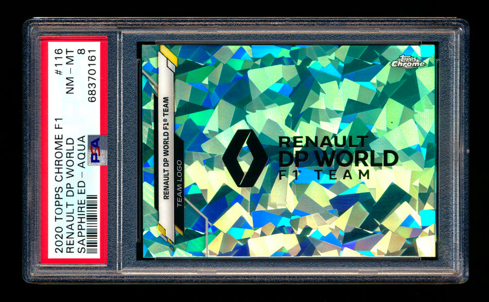2020 Topps Chrome Sapphire F1 #116 Renault DP World Team Logo RC Aqua Refractor #91/99 PSA 8 ** (SOLD eBay - $40.00 - 4/26/2025) **