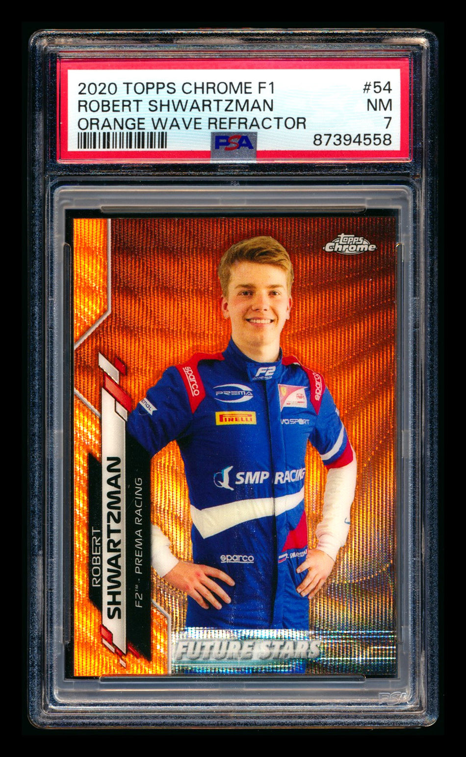 2020 Topps Chrome Sapphire F1 #54 Robert Shwartzman RC Orange Refractor #15/25 PSA 7