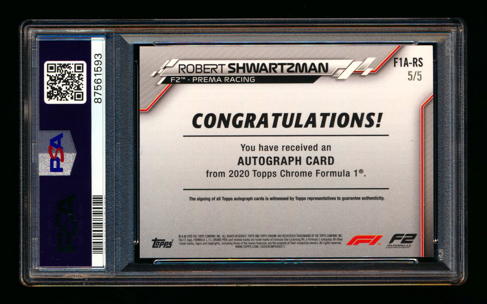 2020 Topps Chrome F1 #F1A-RS Robert Shwartzman RC Red Refractor Autograph #5/5 PSA 8 Auto 10 (Last #!)