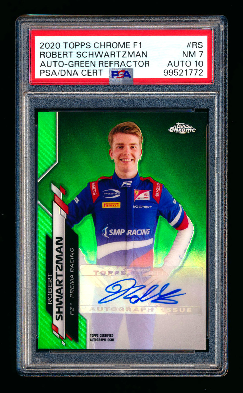 2020 Topps Chrome F1 #F1A-RS Robert Shwartzman RC Green Refractor Autograph #69/99 PSA 7 DNA 10