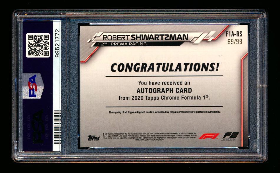 2020 Topps Chrome F1 #F1A-RS Robert Shwartzman RC Green Refractor Autograph #69/99 PSA 7 DNA 10