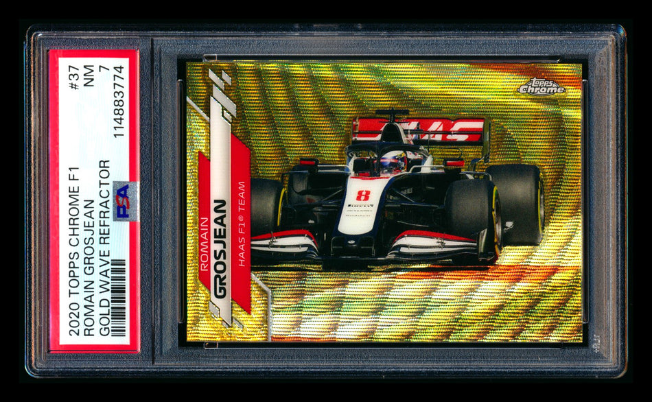 2020 Topps Chrome F1 #37 Romain Grosjean RC Gold Wave Refractor #25/50 PSA 7
