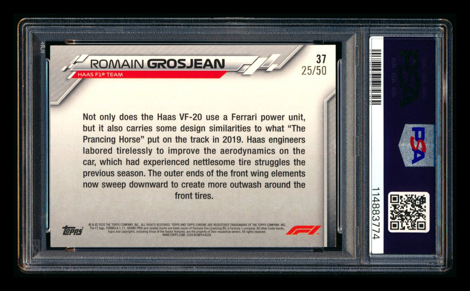 2020 Topps Chrome F1 #37 Romain Grosjean RC Gold Wave Refractor #25/50 PSA 7