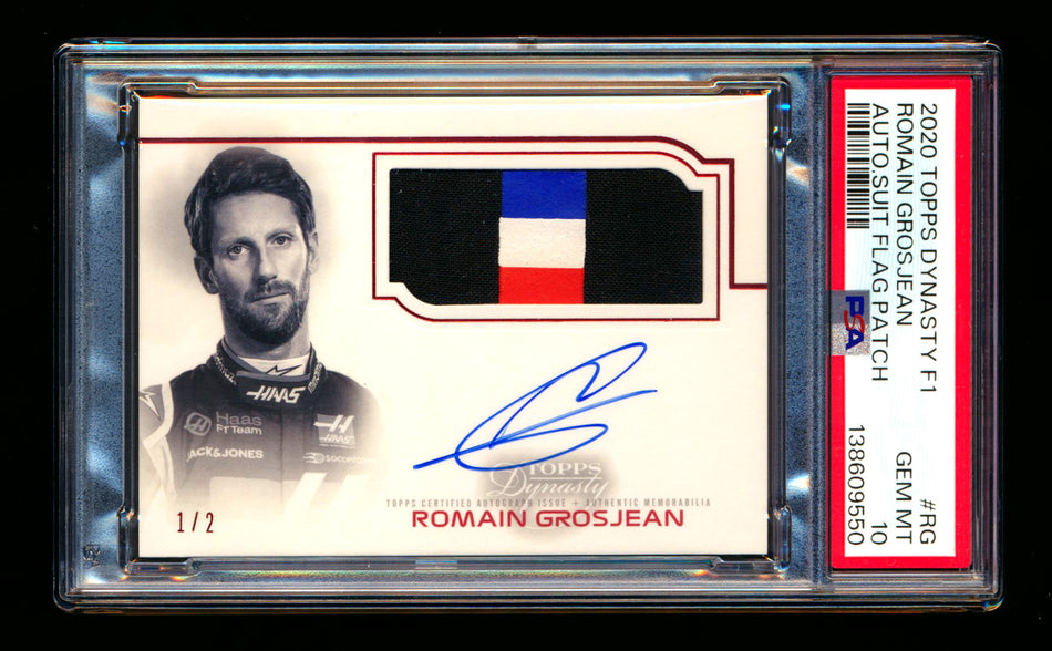 2020 Topps Dynasty F1 #AFP-RG Romain Grosjean RC ROOKIE Flag Patch Autograph #1/2 PSA 10 Gem Mint - POP 1!