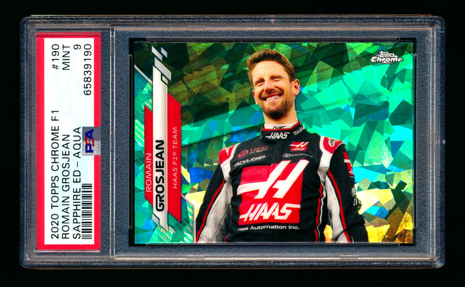 2020 Topps Chrome Sapphire F1 #190 Romain Grosjean RC Aqua Refractor #60/99 PSA 9