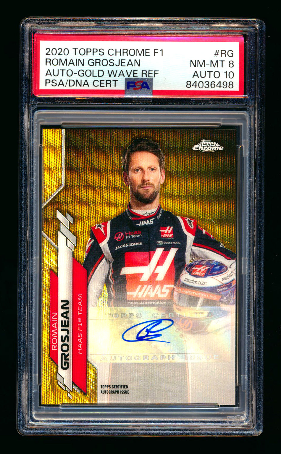 2020 Topps Chrome F1 #F1A-RG Romain Grosjean RC Gold Wave Refractor Autograph #01/50 PSA 8 DNA 10 (First #!)