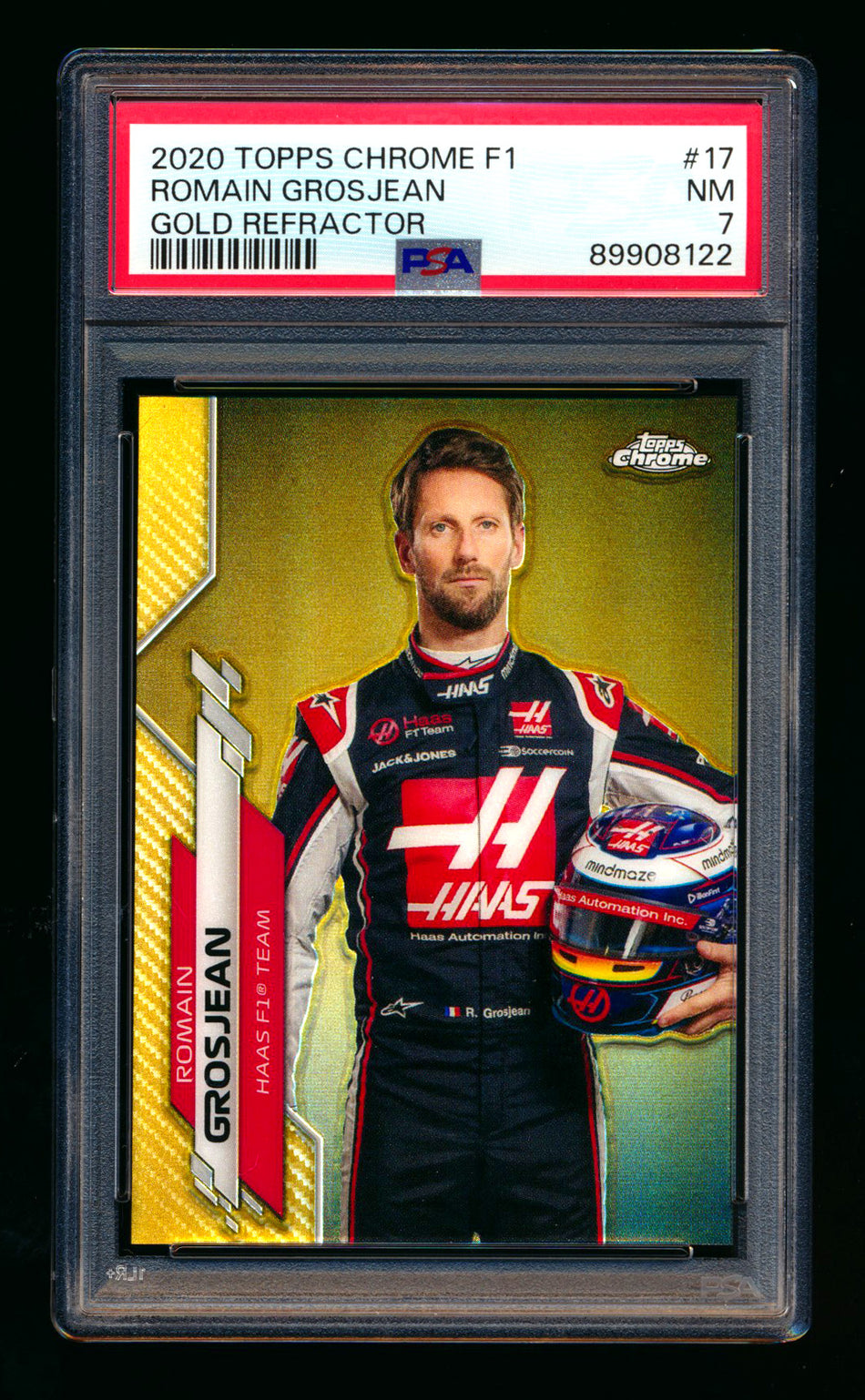 2020 Topps Chrome F1 #17 Romain Grosjean RC Gold Refractor Portrait #36/50 PSA 7