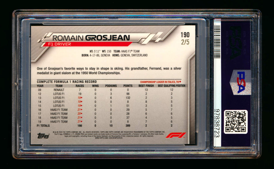 2020 Topps Chrome F1 #190 Romain Grosjean RC Red Refractor #2/5 PSA 8 (Ultimate Wishlist - Wish Granted!) ** (SOLD - $375.00 - 11/29/2024) **