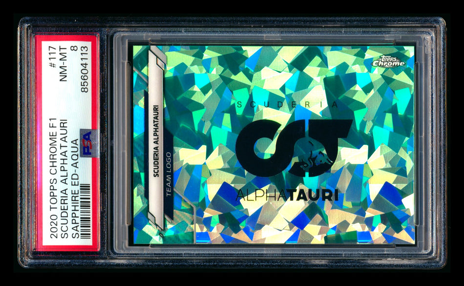 2020 Topps Chrome Sapphire F1 #117 Scuderia AlphaTauri Team Logo RC Aqua Refractor #82/99 PSA 8