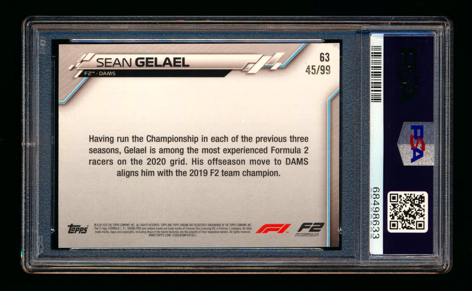 2020 Topps Chrome Sapphire F1 #63 Sean Gelael RC Aqua Refractor #45/99 PSA 8