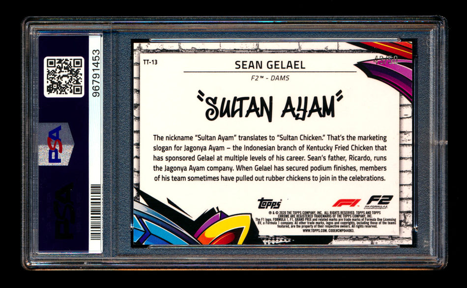 2020 Topps Chrome F1 Track Tags #TT-13 Sean "Sultan Ayam" Gelael RC Gold Refractor #43/50 PSA 9 ** (SOLD - $749.00 - 1/17/2025) **