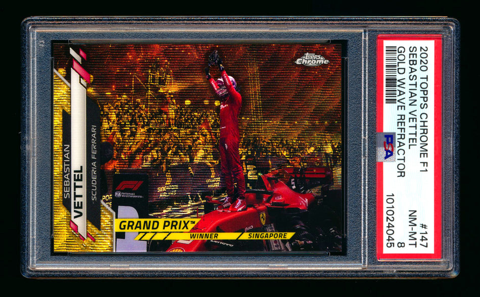 2020 Topps Chrome F1 #147 Sebastian Vettel RC Gold Wave Refractor #31/50 PSA 8