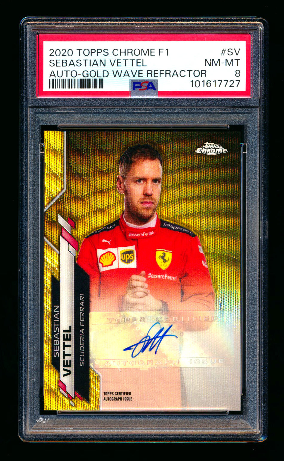 2020 Topps Chrome F1 #F1A-SV Sebastian Vettel RC Gold Wave Refractor Autograph #44/50 PSA 8