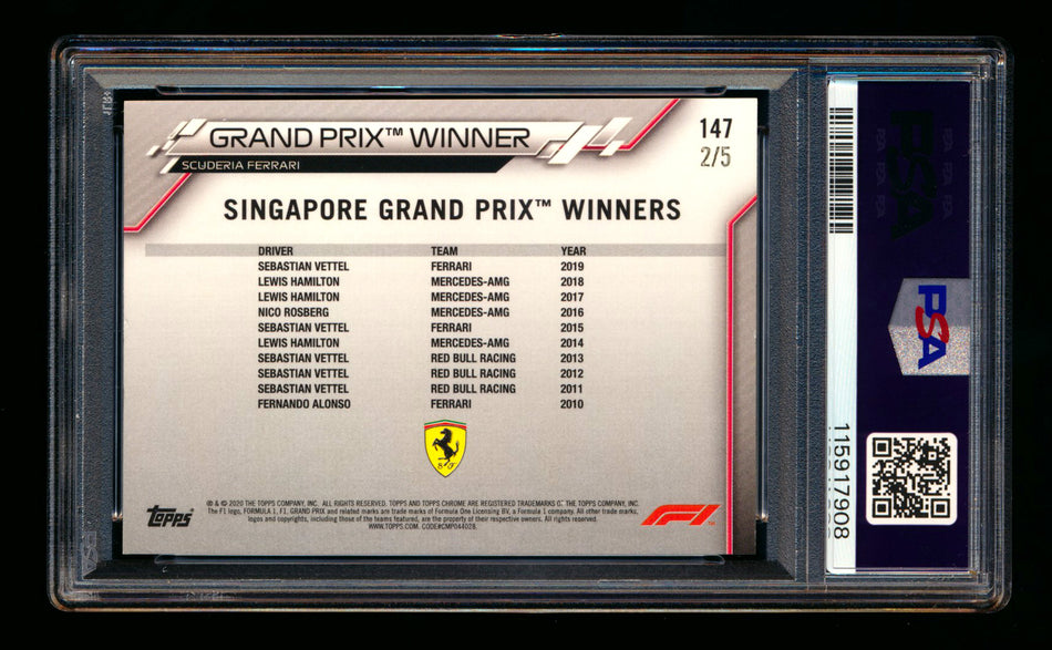 2020 Topps Chrome F1 #147 Sebastian Vettel RC Red Wave Refractor #2/5 PSA 7