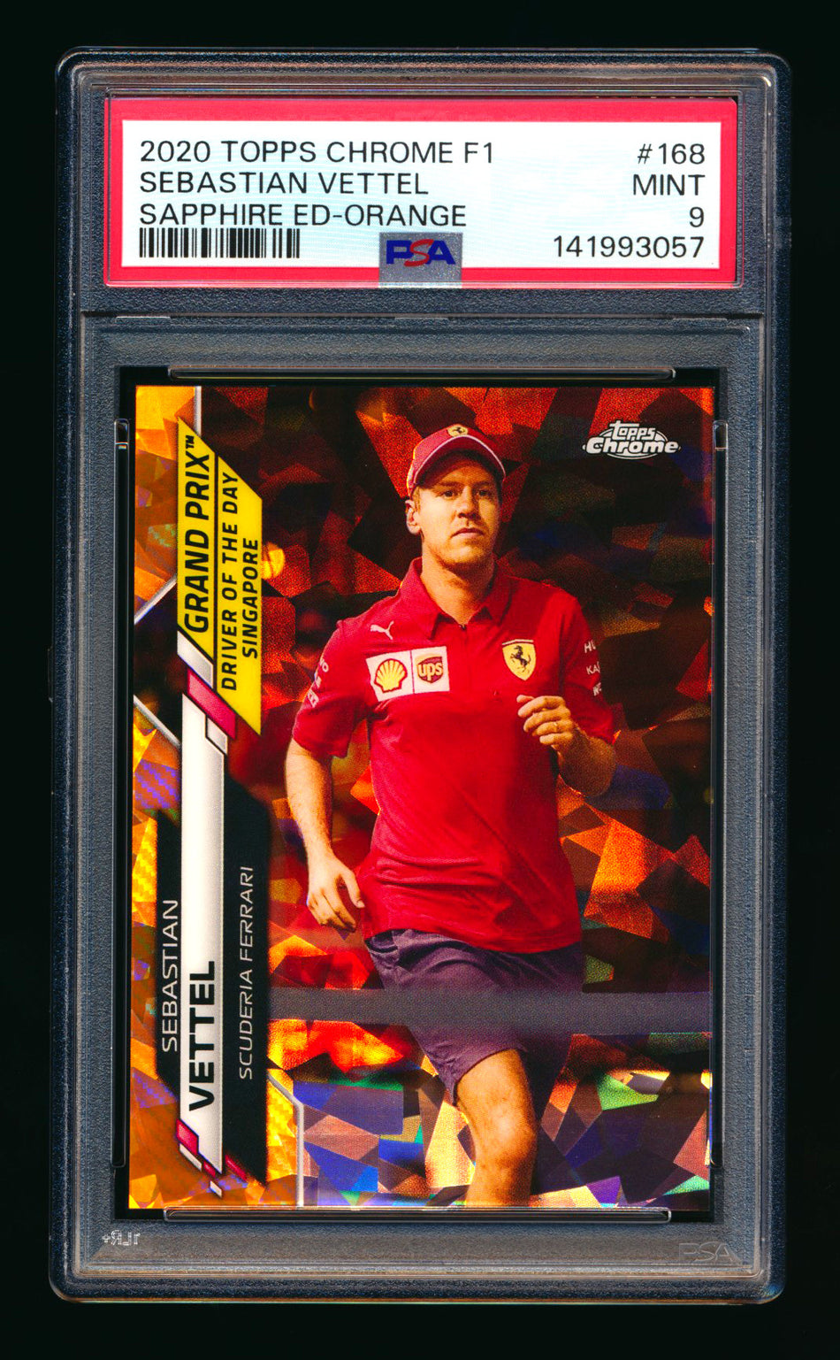 2020 Topps Chrome Sapphire F1 #168 Sebastian Vettel RC Orange Refractor #18/25 PSA 9