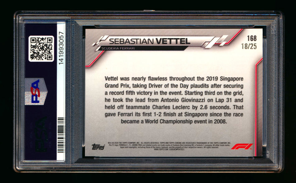 2020 Topps Chrome Sapphire F1 #168 Sebastian Vettel RC Orange Refractor #18/25 PSA 9