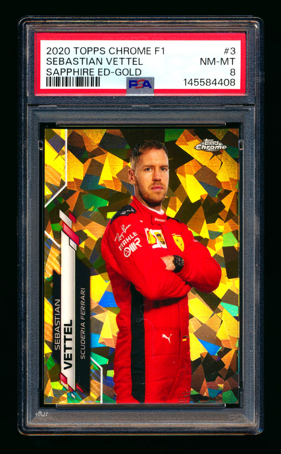 2020 Topps Chrome Sapphire F1 #3 Sebatian Vettel RC Gold Refractor Portrait #45/50 PSA 8