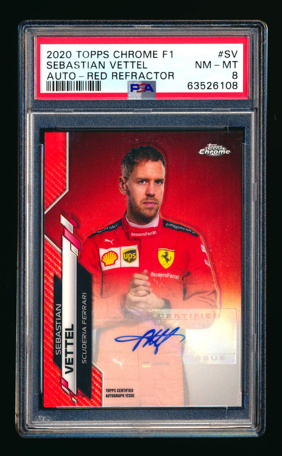 2020 Topps Chrome F1 #F1A-SV Sebastian Vettel RC Red Refractor Autograph #3/5 PSA 8 ** (SOLD - $28,000.00 - 5/28/2026) **