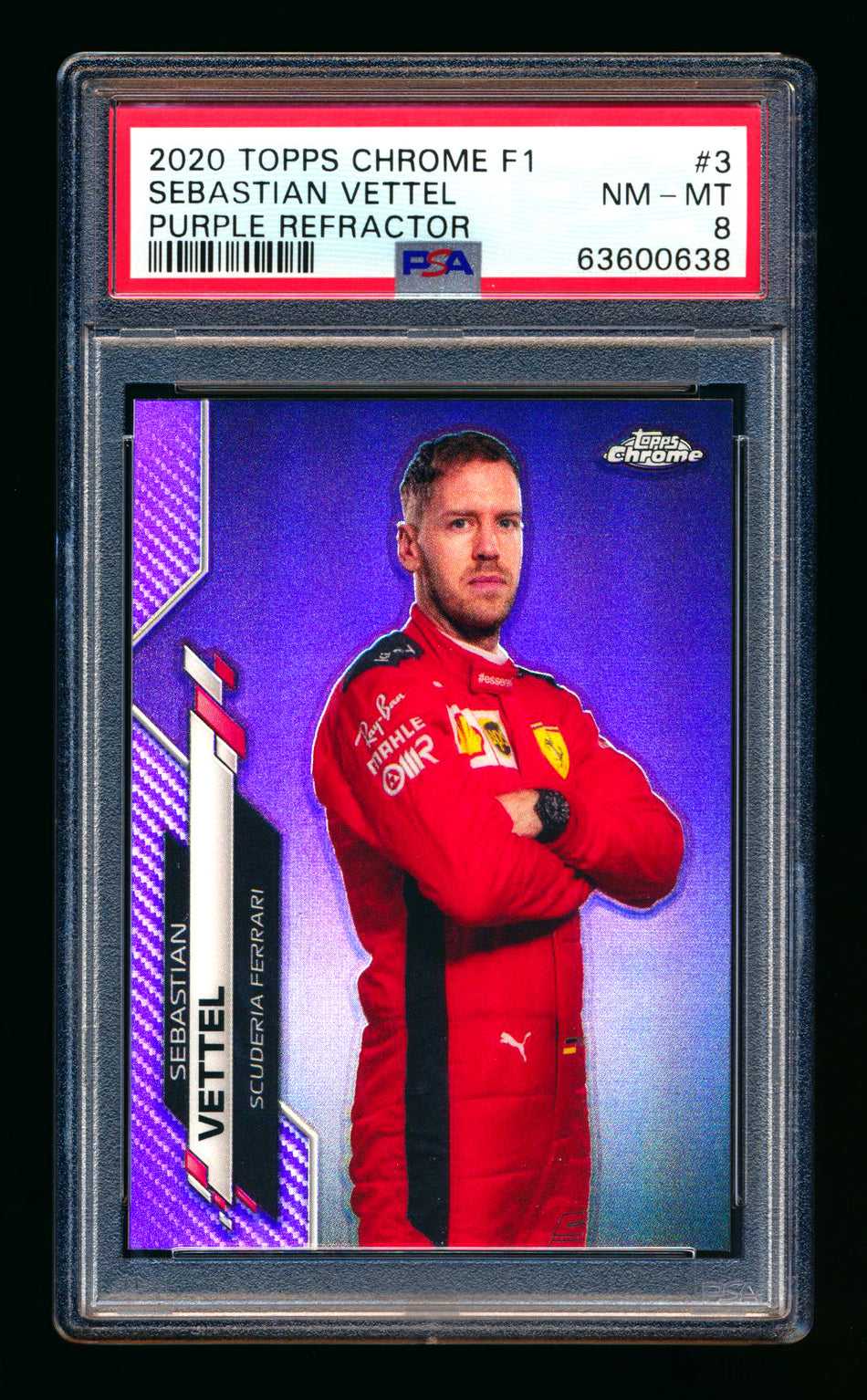 2020 Topps Chrome F1 #3 Sebastian Vettel RC Purple Refractor Portrait #265/399 PSA 8 ** (SOLD - $65.00 - 9/19/2025) **