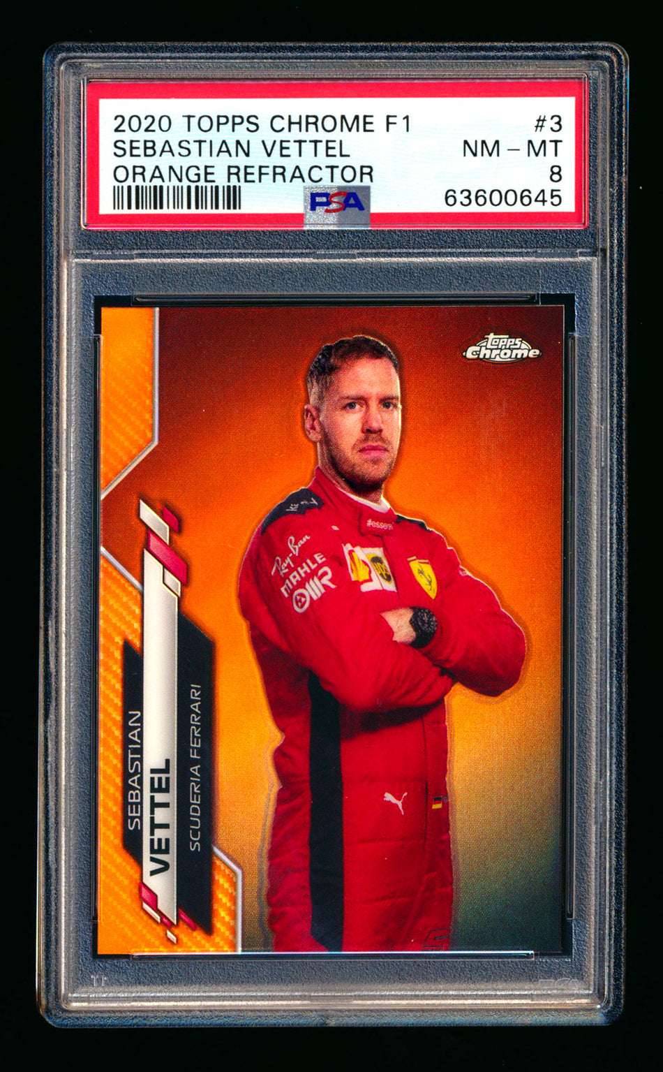 2020 Topps Chrome F1 #3 Sebastian Vettel RC Orange Refractor Portrait #25/25 PSA 8 (Last #!)