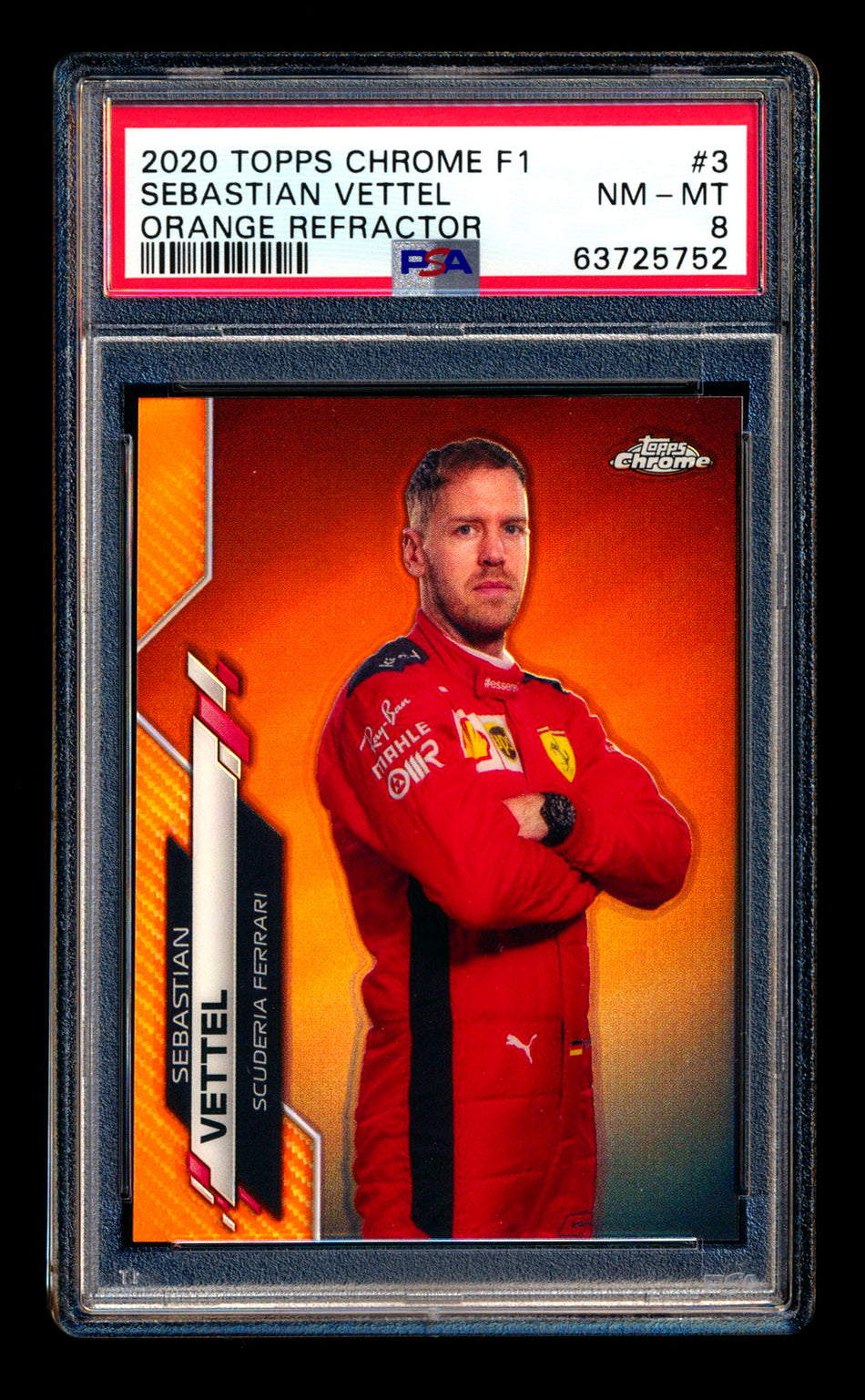 2020 Topps Chrome F1 #3 Sebastian Vettel RC Orange Refractor Portrait #11/25 PSA 8