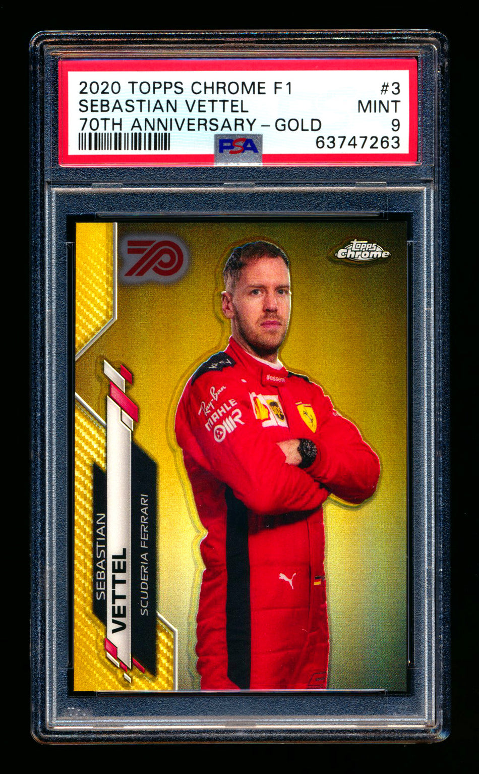 2020 Topps Chrome F1 #3 Sebastian Vettel RC 70th Anniversary Gold Refractor Portrait PSA 9