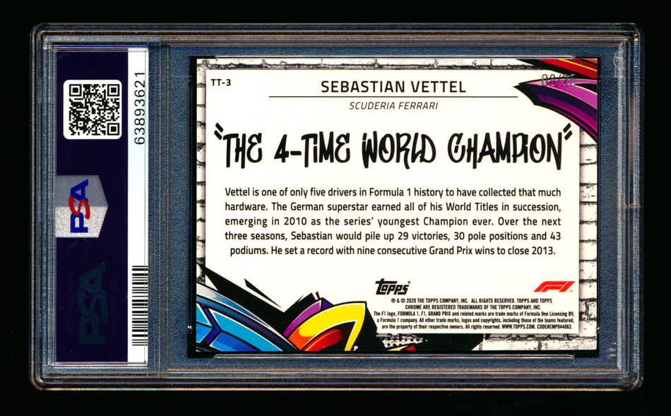 2020 Topps Chrome F1 Track Tags #TT-3 Sebastian "4-Time World Champion" Vettel RC Orange Refractor #08/25 PSA 9 ** (SOLD - $1,795.00 - 8/16/2025) **