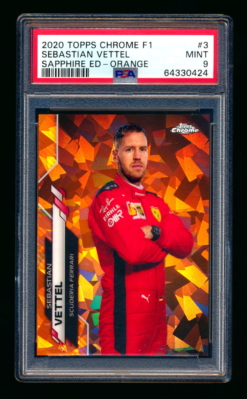 2020 Topps Chrome Sapphire F1 #3 Sebastian Vettel RC Orange Refractor Portrait #02/25 PSA 9