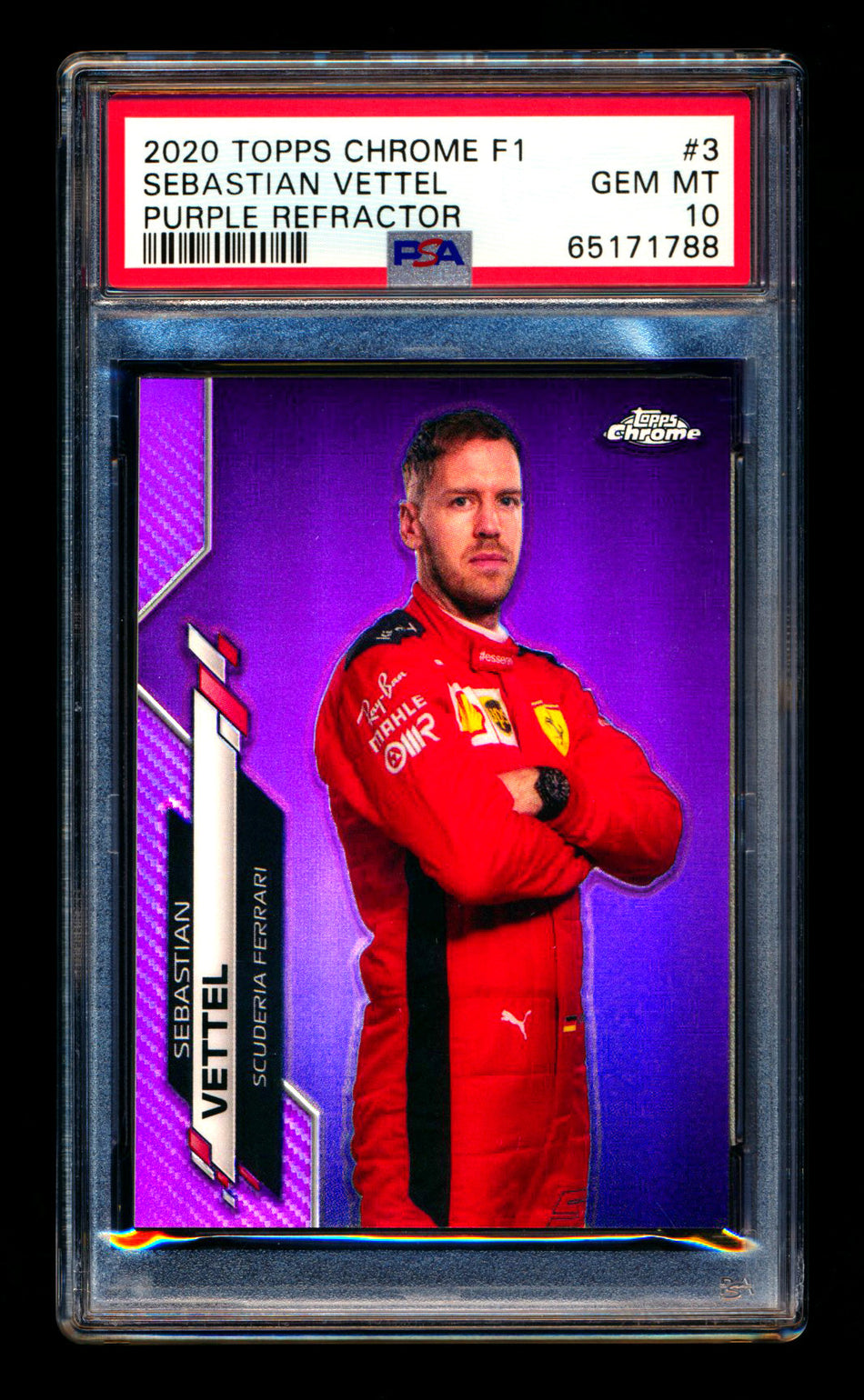2020 Topps Chrome F1 #3 Sebastian Vettel RC Purple Refractor Portrait #010/399 PSA 10 - POP 1!