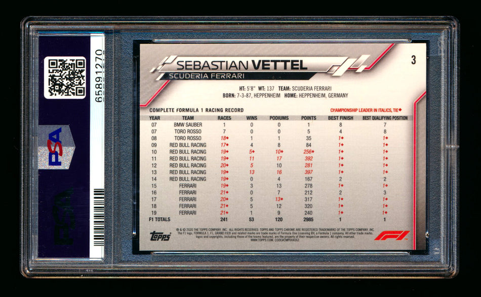 2020 Topps Chrome F1 #3 Sebastian Vettel RC Refractor Image Variation SP PSA 10