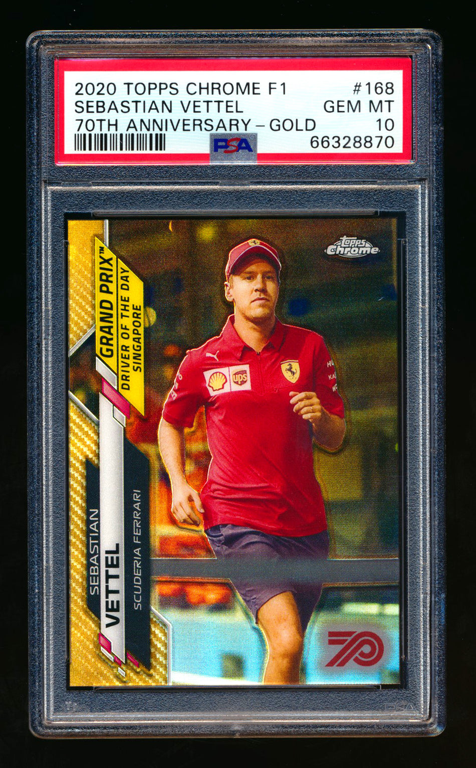 2020 Topps Chrome F1 #168 Sebastian Vettel RC 70th Anniversary Gold Refractor PSA 10