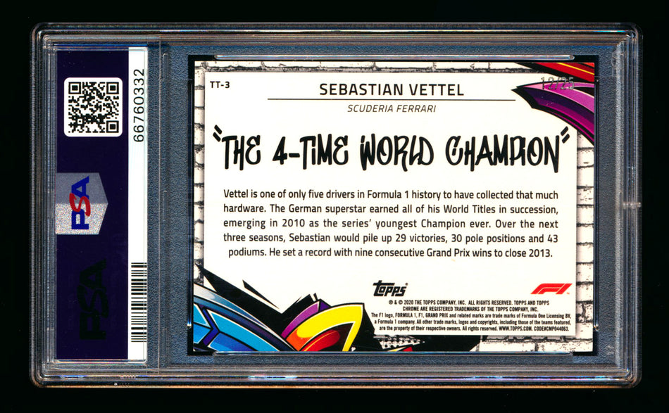 2020 Topps Chrome F1 Track Tags #TT-3 Sebastian "4-Time World Champion" Vettel RC Orange Refractor #12/25 PSA 9 ** (SOLD - $2,000.00 - 9/27/2025) **