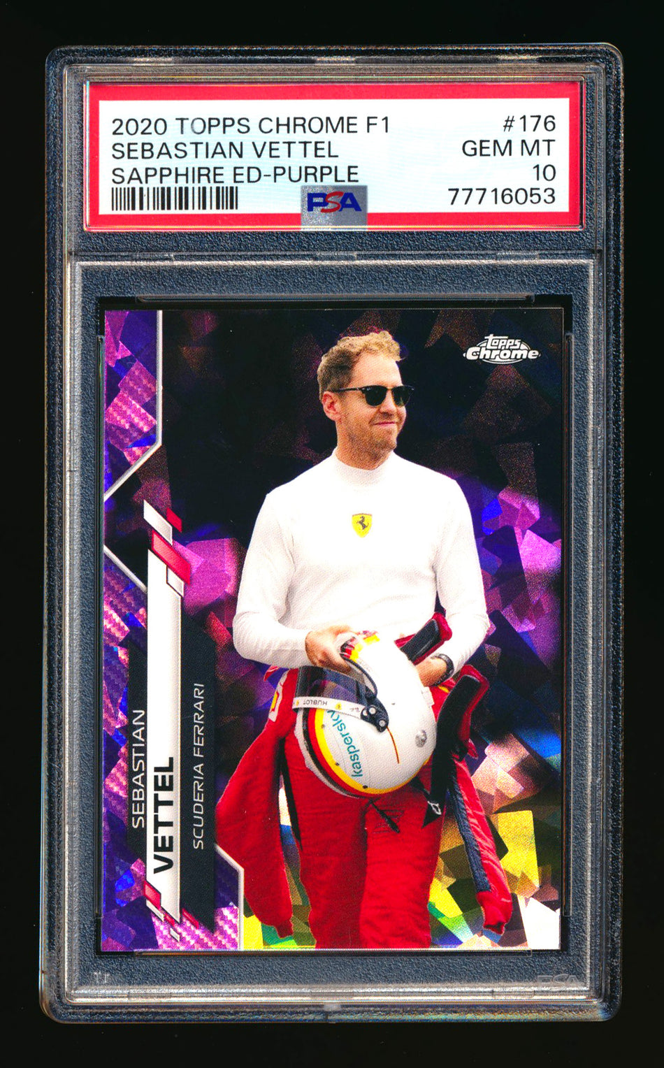 2020 Topps Chrome Sapphire F1 #176 Sebastian Vettel RC Purple Refractor #05/10 PSA 10 (Driver #5!)