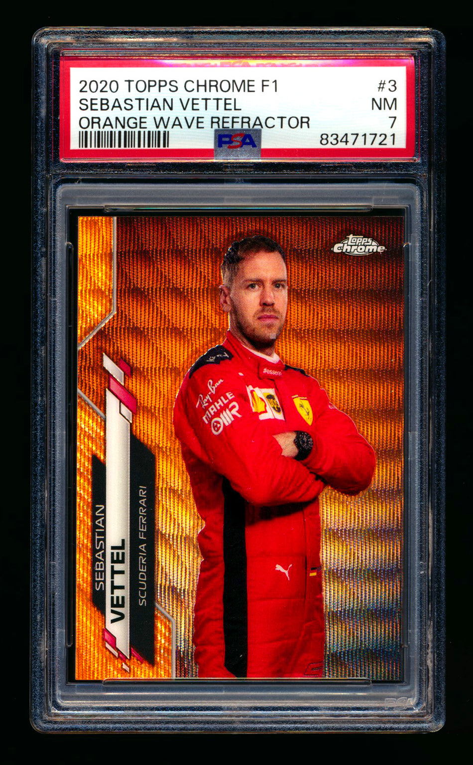 2020 Topps Chrome F1 #3 Sebastian Vettel RC Orange Wave Refractor Portrait #19/25 PSA 7